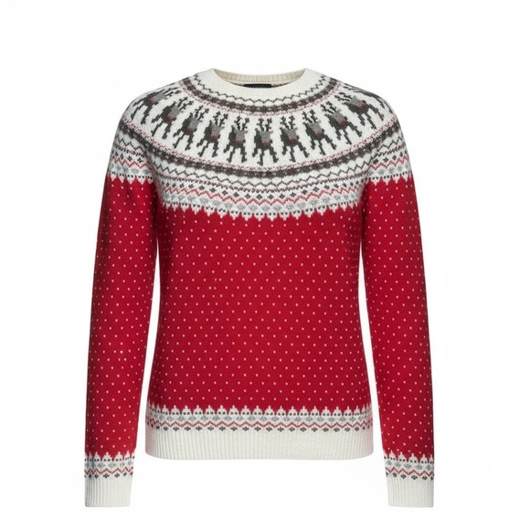 Heimish Sweaters - Heimish Red Fair Isle Christmas Sweater Reindeer Crewneck 1XL Holiday Knitwear